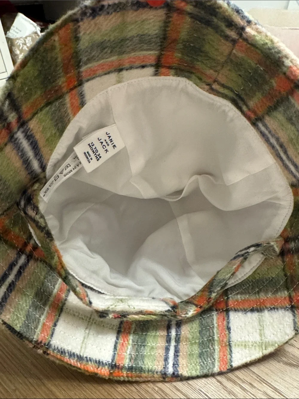 Janie and Jack plaid bucket hat, bow detail, Velcro Strap, 12-24 Months NEW!
